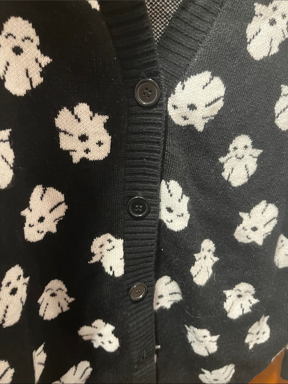 Hot Topic Black Cardigan with White Ghost Knit Pattern - Picture 3 of 4